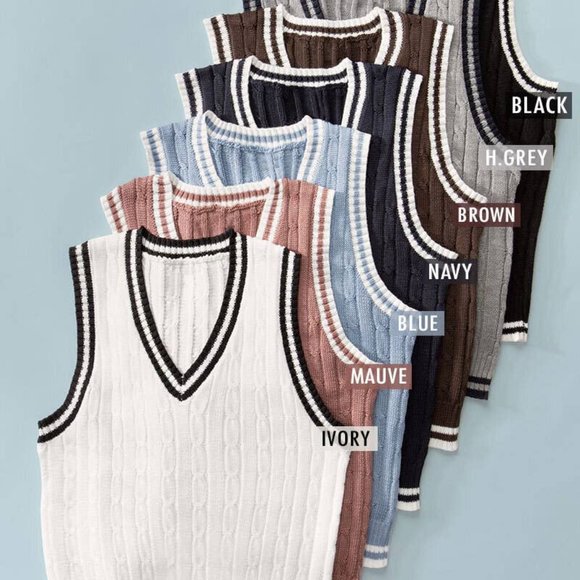 Love Tree Cable Knit Strip Trim Sweater Vest (Ivory) - Picture 3 of 5